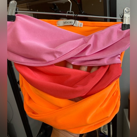 Contrast Twisted Front Tube Top - ORANGE / XS - Picture 2 of 8